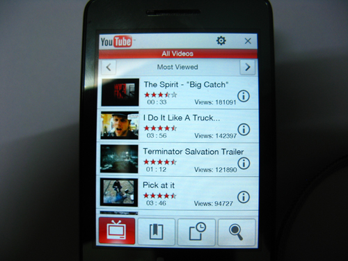 Touch Pro running YouTube app
