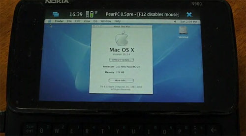 Nokia N900 running Mac OS X 10.3