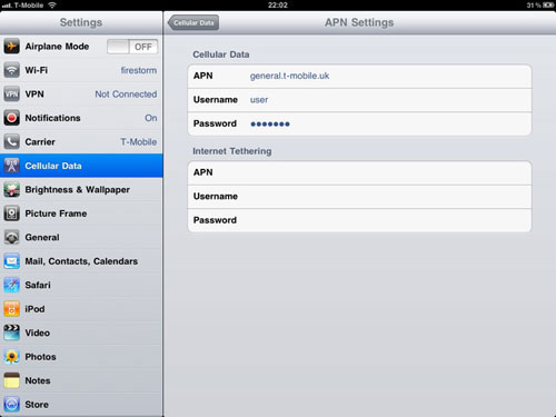  options in the settings that will allow users to share their iPad 3G 